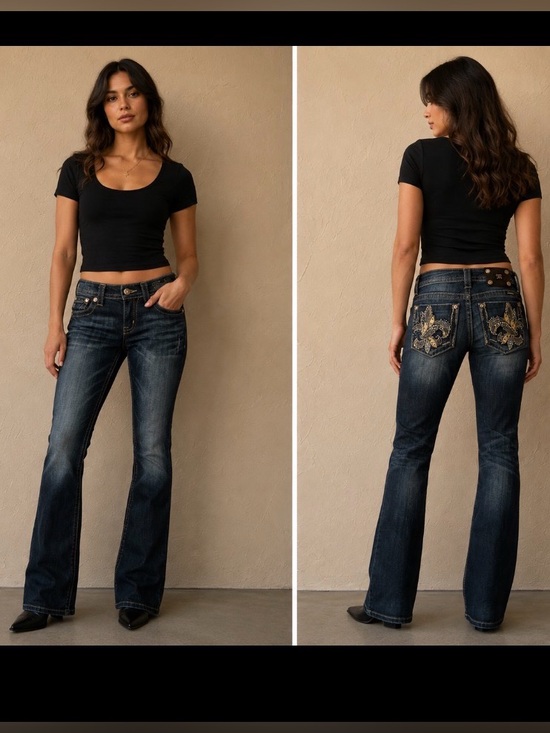 Miss Me Denim - Miss Me Dark Blue boot cut Jeans with Embroidered Back Pockets 28